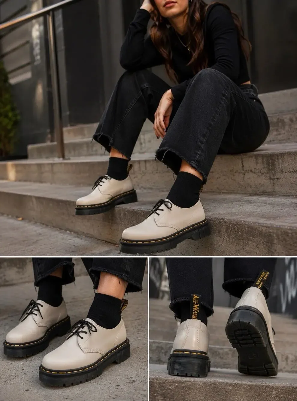 Dr. Martens Audrick 3-Eye Platform Oxfords Women’s 9 Cream Leather Shoes